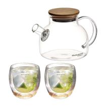 Jogo Chaleira e 2 Copos Bule para Chá Vidro 250ml Bugatti