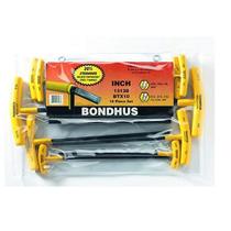 Jogo Chave Allen Cabo T Longa Reta e Abaulada de 3/32" a 3/8" com 10 peças Bondhus Ref. 13138