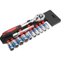 Jogo Chave Catraca Reversível 1/2 + 10 Soquetes 10mm A 22mm Jogo Chave Catraca Reversível 1/2 + 10 Soquetes 10mm A 22mm