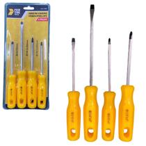 Jogo Chave de Fenda e Phillips 4 Peças em Aço Carbono Profissional Resistente Jogo de Ferramentas