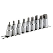 Jogo Chave Soquete Allen Hexagonal H4 a H17mm Encaixe De 1/2" Kit Com 9 Peças Em Aço Cromo