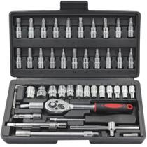 Jogo Chaves Catraca Reversível Soquetes 46 Peças Com Maleta - Gadan