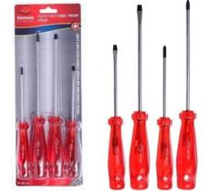Jogo Chaves de Fenda e Phillips 4 Peças - Corneta Imantada - Chaves Fenda