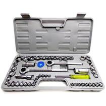 Jogo Chaves Soquete 52 Pecas Kit Completo Ferramentas Maleta Catraca 3/8 1/2 E 1/4 Reversivel Roda