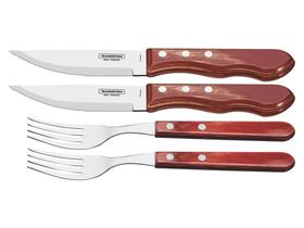 Jogo chur 4 pcs polywood vermelho sortidos com laminas de aco inox e cabos de madeira tramontina