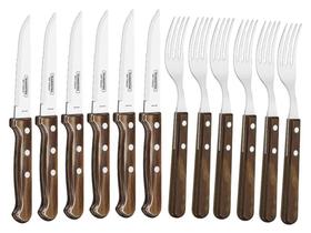 Jogo churrasco 12 pcs polywood castanho sortidos com laminas aco inox e cabos de madeira tramontina