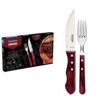 Jogo Churrasco 12 Pcs Polywood Vermelho Aço Inox e Cabo de Madeira