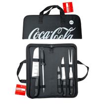 Jogo Churrasco Coca Cola Garfo Faca Afiador Maleta C/5 Peças