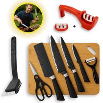 Jogo Churrasco Premium 9 Peças Faca Inox Tabua Presente Pais