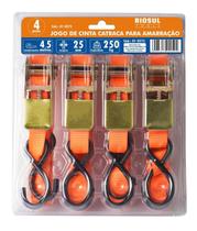 Jogo Cinta Catraca Para Amarração 25mm X 4,5m 250Kg 4 pçs Riosul Tools Unica