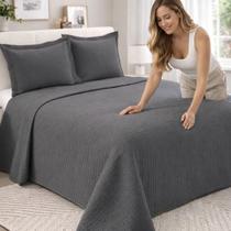 Jogo Colcha Queen Camesa Loft 3 Peças Microfibra Matelassê Ultrassônico Porta Travesseiro Cobre Leito Casal Premium