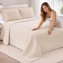 Jogo Colcha Queen Camesa Loft 3 Peças Microfibra Matelassê Ultrassônico Porta Travesseiro Cobre Leito Casal Premium