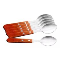 Jogo Colher de Sobremesa Inox Cabo De Madeira Kehome 6 Peças Talheres Restaurante Buffet Jogo Colher de Sobremesa Inox Cabo De Madeira Kehome 6 Peças Talheres Restaurante Buffet