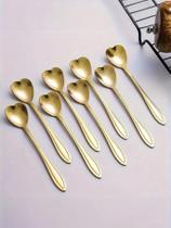Jogo Colher Sobremesa Café Chá Dourada Coração Inox 10pçs