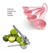 Jogo Colheres Medidoras 4 Peças Sopa E Chá Colher Medida + Espremedor de Limão ALUMINIO INJETADO 17CM