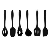 Jogo Colheres Utensílios Silicone Maciço Preto 6 Peças