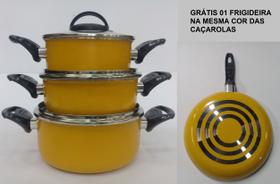 Jogo com 03 caçarolas amarelas com antiaderente