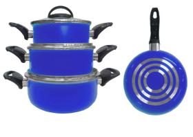 Jogo com 03 caçarolas azul com antiaderente