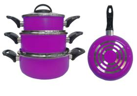 Jogo com 03 caçarolas lilás púrpura com antiaderente