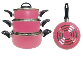 Jogo com 03 caçarolas rosa com antiaderente