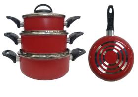 Jogo com 03 caçarolas vermelhas com antiaderente