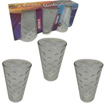 Jogo Com 03 Copos Vidro 300Ml Forma De Bolhas Elite