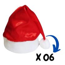 Jogo Com 06 Gorro Touca De Papai Noel Linha Luxo Cetim Natal