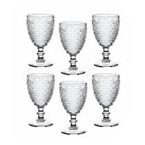 Jogo com 06 peças de taça de vidro 300ml com detalhes em alto relevo Jogo com 06 peças de taça de vidro 300ml com detalhes em alto relevo