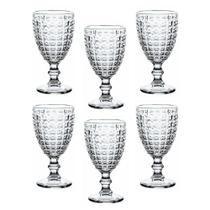 Jogo com 06 peças de taça de vidro 300ml com detalhes em alto relevo Jogo com 06 peças de taça de vidro 300ml com detalhes em alto relevo