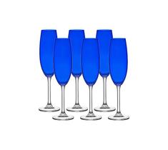 Jogo com 06 Taças de Champagne em Cristal de Soda Azul 220ml 6,5x24cm - Bohemia