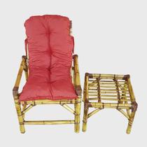 Jogo Com 1 Cadeira Poltrona Bambu + Mesa Centro Jardim Área