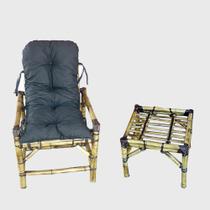 Jogo Com 1 Cadeira Poltrona Bambu + Mesa Centro Jardim Área
