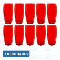 Jogo com 10 Copos Vidro Florence Luxo 370ml Vermelho Drink
