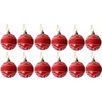 Jogo Com 12 Bolas de Natal Ø 5cm Acrílico Vermelho Com Decorações