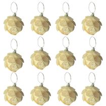 Jogo Com 12 Bolas de Natal Pétalas Off White Nacarada 5cm