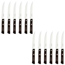 Jogo com 12 Facas Para Churrasco Aço Inox Cabo em Madeira Polywood Castanho Tramontina Jogo com 12 Facas Para Churrasco Aço Inox Cabo em Madeira Polywood Castanho Tramontina