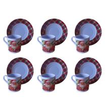Jogo com 12 Peças para Servir Café 70ml Papai Noel Melamina Produto Sintético.