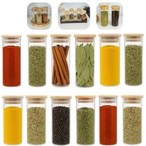 Jogo Com 12 Porta Temperos De Vidro Com Tampa De Bambu Wolff 160ml