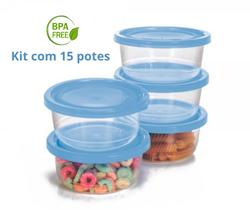Jogo com 15 potes redondos mini Ercaplast, kit pote BPA free