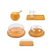 Jogo Com 16 Peças Para Café da Manhã Mesa Posta de Cristal e Bambu Jogo Com 16 Peças Para Café da Manhã Mesa Posta de Cristal e Bambu