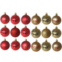 Jogo Com 18 Bolas de Natal Ø 6cm Com Dizeres Relevo Glitter Jogo Com 18 Bolas de Natal Ø 6cm Com Dizeres Relevo Glitter