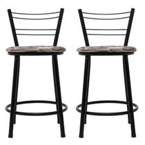 Jogo Com 2 Banquetas Flórida Baixa Estrutura Preta Cozinha Americana Bar Área Gourmet Mesa Bistrô Itagold