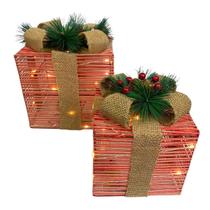 Jogo Com 2 Caixas De Presente Enfeite Natalino Com Luz Jogo Com 2 Caixas De Presente Enfeite Natalino Com Luz