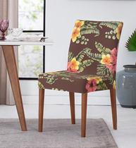 Jogo Com 2 Capas De Cadeira Em Malha Adomes Floral Marrom - Adoomes