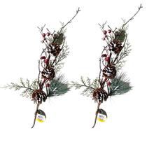 Jogo com 2 Galhos com Pinhas e Cerejas Natalinas 75cm (cada)