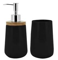 Jogo com 2 Peças para Banheiro em Cerâmica Bambu Black 380 ml - Mimo Style - BH20315 Jogo com 2 Peças para Banheiro em Cerâmica Bambu Black 380 ml - Mimo Style - BH20315