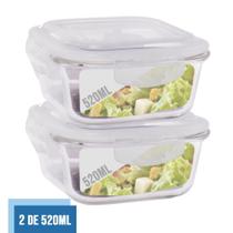 Jogo com 2 Pote Vidro Hermético Marmita Tampa 4 travas 520ml