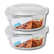 Jogo com 2 Potes Vidro Hermético Mantimentos Marmita 400ml