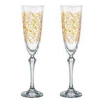 Jogo com 2 Taças de Cristal Para Champagne 200 ml Elisabeth Decorada em Dourado Bohemia