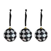 Jogo com 3 Bolas de Natal Losangos Preto e Branco 8cm Cada Jogo com 3 Bolas de Natal Losangos Preto e Branco 8cm Cada